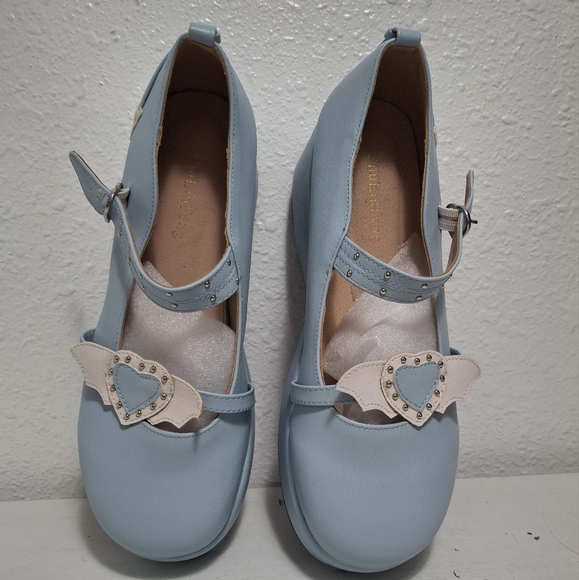 New Heart Valentine Mary jane Platform Shoes Light Blue - Picture 6 of 10